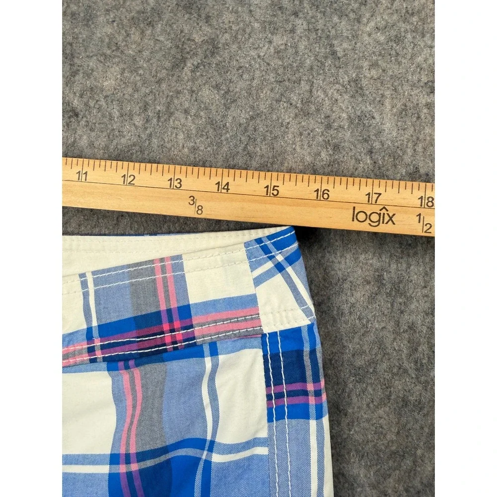 Hollister Mens Blue Pink Plaid Board Shorts Swim Trunks Size M Mesh Lined Pocket